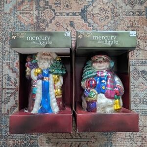 Holiday Time Mercury Glass Santa and Snowman Figures - Multicolor